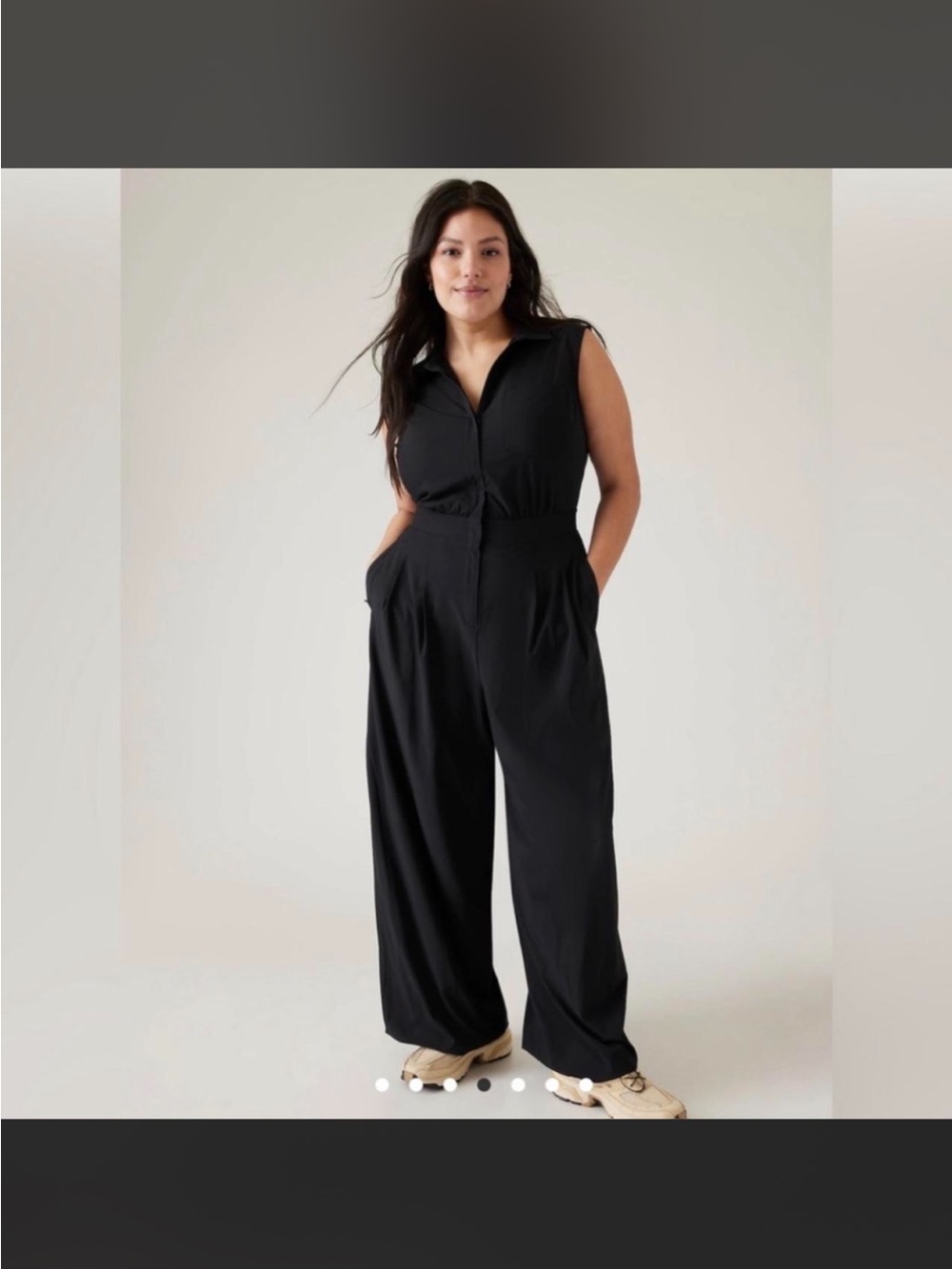 Athleta Black Sleeveless Collared Wide-Leg Jumpsuit